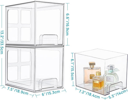 Vtopmart 3 Pack Stackable Clear Plastic Drawer Organizer, Makeup Organizers and Storage for Eyeshadow Palettes, Cosmetics, Beauty Supplies, Ideal for Vanity, Desk, Office, Bathroom Organization