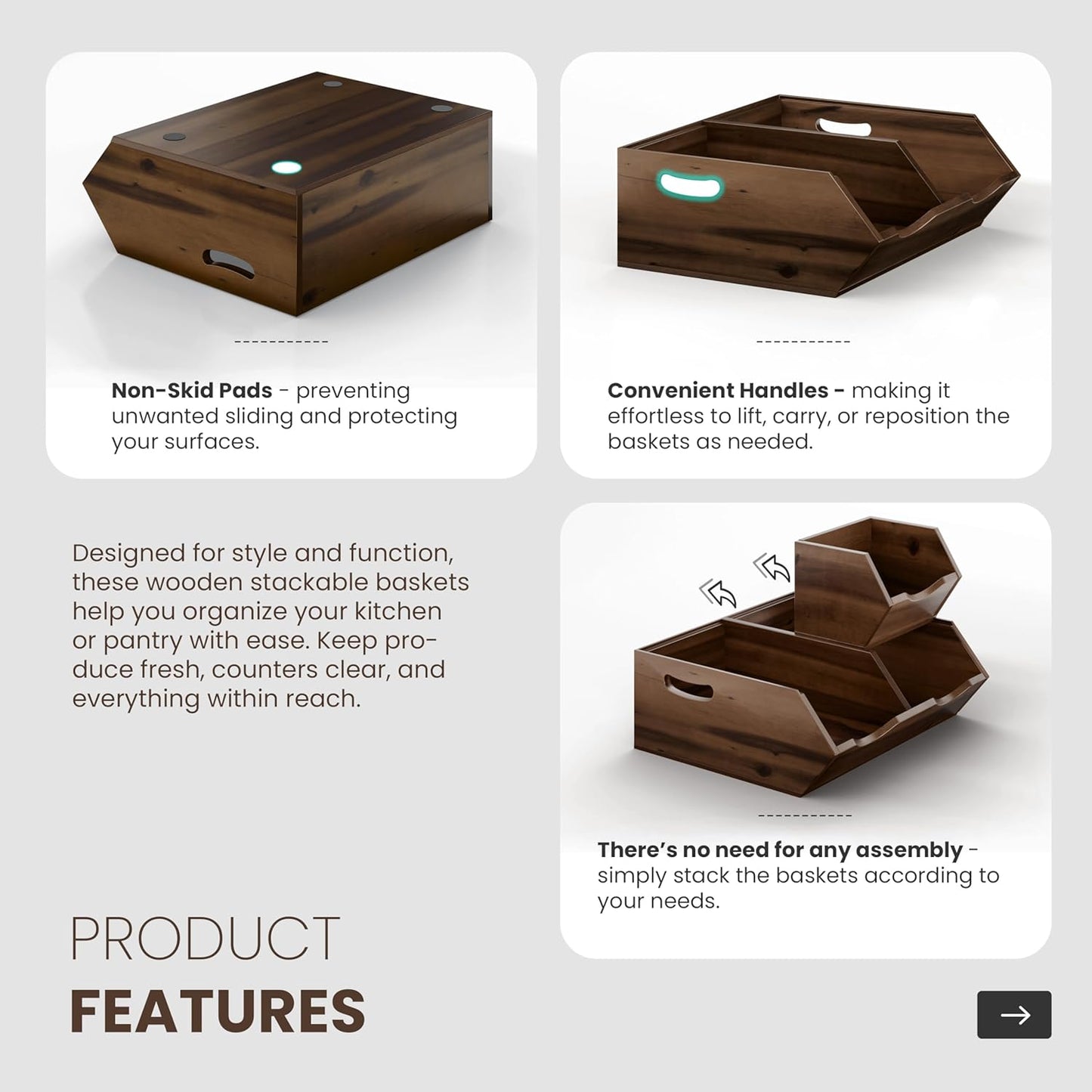 Purilite Select Stackable Acacia Wood Storage Bins