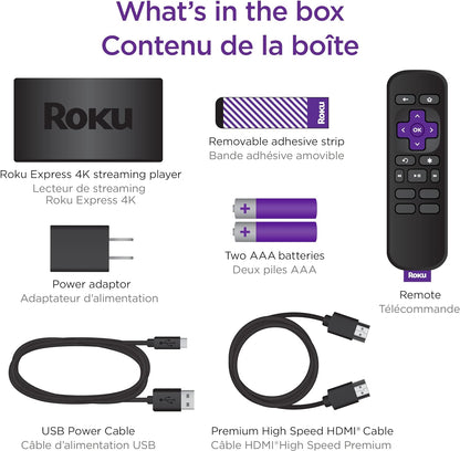 Roku Express 4K (Official Manufacturer Product) Streaming Media Player HD/4K/HDR with Smooth Wireless Streaming and Roku Simple Remote (No TV Controls), Includes Premium HDMI Cable