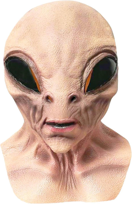 Alien Mask, Scary Latex UFO Head Mask, Realistic Alien Face Masks for Halloween Carnival Party Props - Light Brown