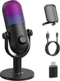 USB Condenser Microphone for PC & Laptop – RGB Streaming Mic with Stand, Quick Mute, Noise Reduction, Adjustable Reverb for Podcasting, Gaming, Singing & YouTube Recording - PuriLite