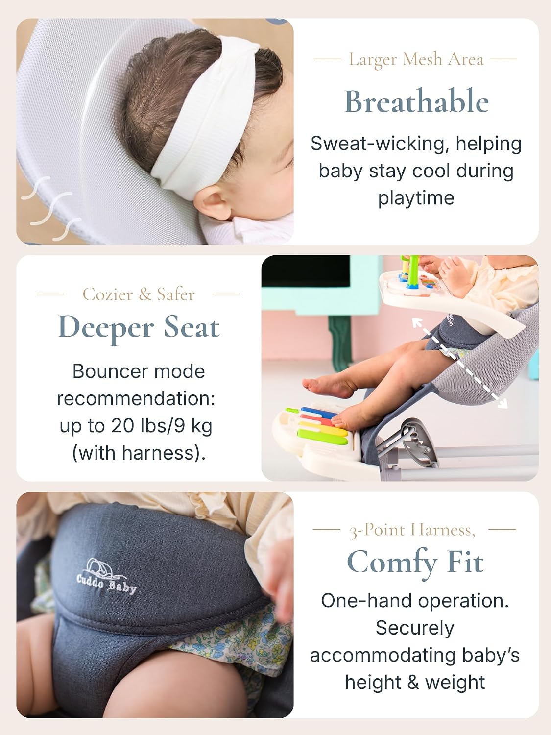 CuddoBaby Baby Bouncer 4-in-1 on Wheels |Detachable Pianos, Feeding Tray| 3-Level Recline Foldable Seat with Play Bar for Infant to Toddler 0-6, 0-12, 12-24 Months, Baby Gift Idea- Blue