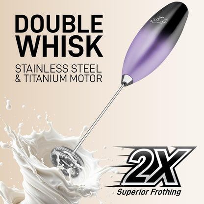 Zulay Kitchen Powerful Double Whisk Milk Frother Handheld - Foam Maker with Stand - Whisk Drink Mixer for Coffee, Mini Foamer for Latte, Matcha, Frappe, Hot Chocolate & Cappuccino (Black)