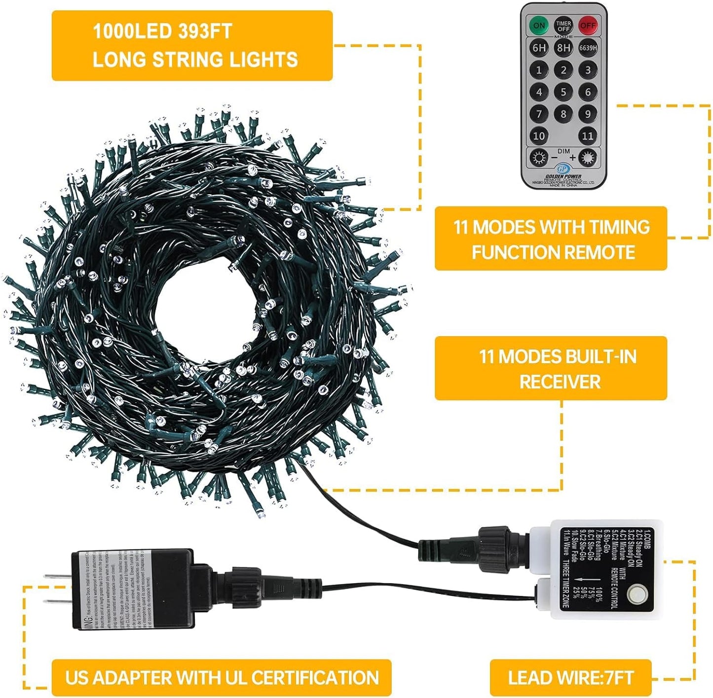 Haili Halloween Lights Outdoor, 105 FT 300 LED Halloween String Lights with Memory Function, Plug in 8 Mode String Lights for Halloween,Christmas,Party, Patio, House Decoration (Purple Orange)