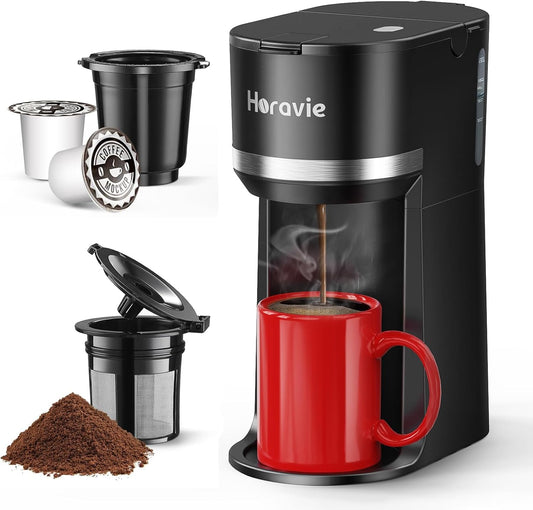 Single Serve Coffee Maker Machine for K-Cup and Ground Coffee, 6 to 12 oz. Brew Sizes, Fast Brew Single Cup Coffee Machine with Descaling Reminder and Water Window, Perfect for Small Spaces, Black - PuriLite