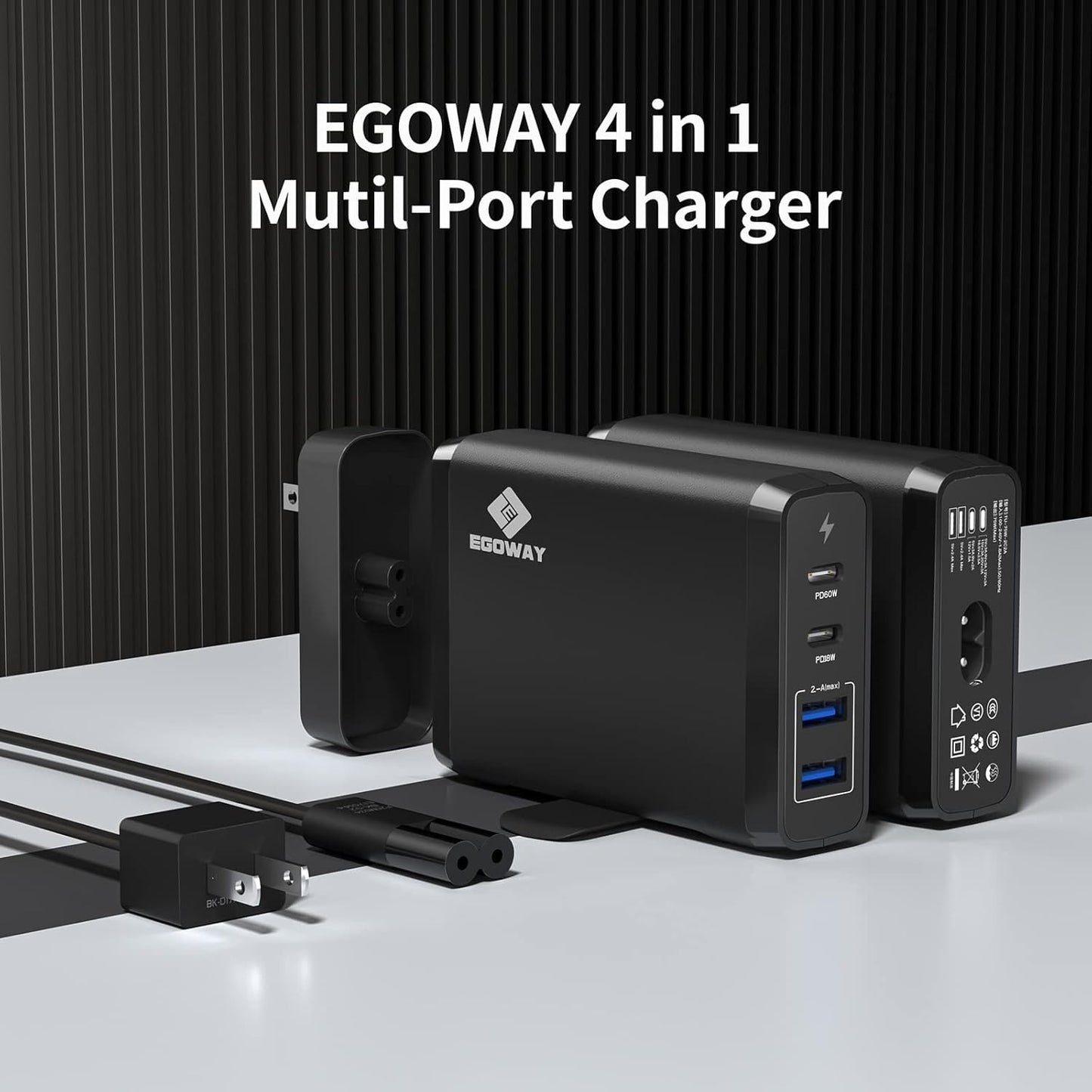 4-Port USB Charger, EGOWAY 90W Wall Charger, 60W & 18W Dual USB C Wall Charger and Dual USB A Ports 12W, Multi USB C Charger for MacBook, Phone and More