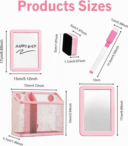 Magnetic Locker Accessories Set, Pink School Supplies, Dry Erase Whiteboard, Mirror, Mesh Pencil Holder, Marker Pen, Magnets, Back to School Essentials, Locker Decorations for Girls, 10 Pcs