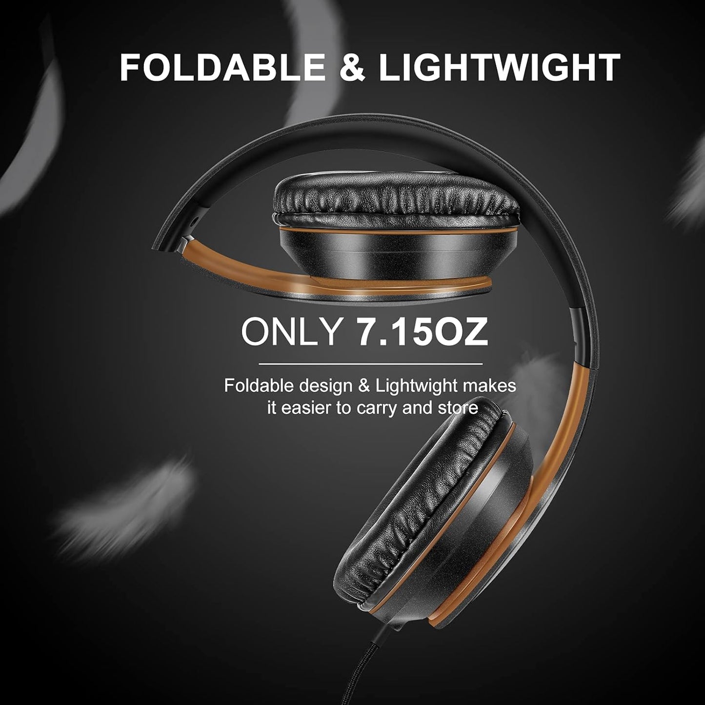 LORELEI X6 Over-Ear Wired Stereo Bass Headphones with Microphone, Lightweight, Foldable & Portable with 1.45M No-Tangle for Smartphone, Tablet, MP3/4, Space Black