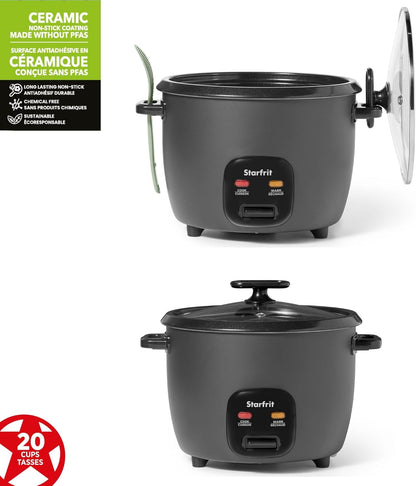 Starfrit Electric Rice Cooker, 20 Cups, PFAS-Free Ceramic, 700W, Grey