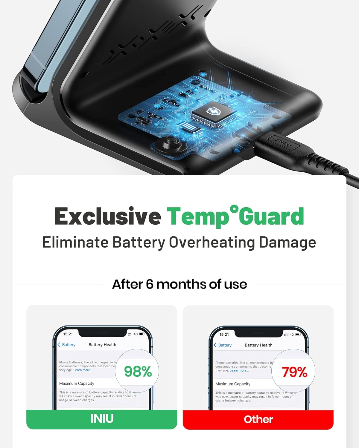 INIU Wireless Charger Station, 15W Fast Qi-Certified Wireless Charging Stand for Official and Home Compatible with iPhone 16 15 14 13 12 Pro XS Samsung Galaxy S23 S22 S21 Note 20 Google etc