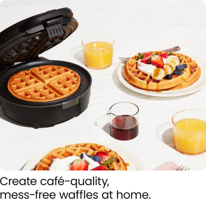 Chefman Anti-Overflow Belgian Waffle Maker w/ Shade Selector, Temperature Control, Mess Free Moat, Round Iron w/ Nonstick Plates & Cool Touch Handle, Measuring Cup Included, Red