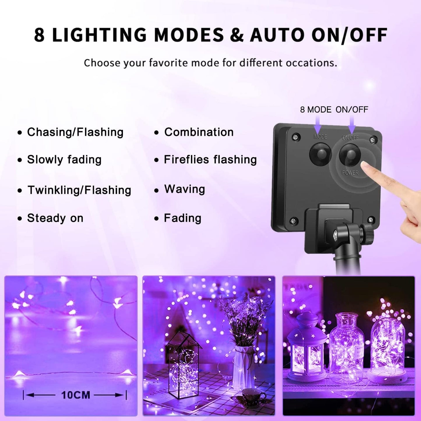 Solar Halloween Decoration Lights, JMEXSUSS 2 Pack 33FT 100 LED Orange and Purple Halloween String Lights, Halloween Lights with 8 Modes for Halloween Tree Yard Outdoor Spooky Party Garden Decorations