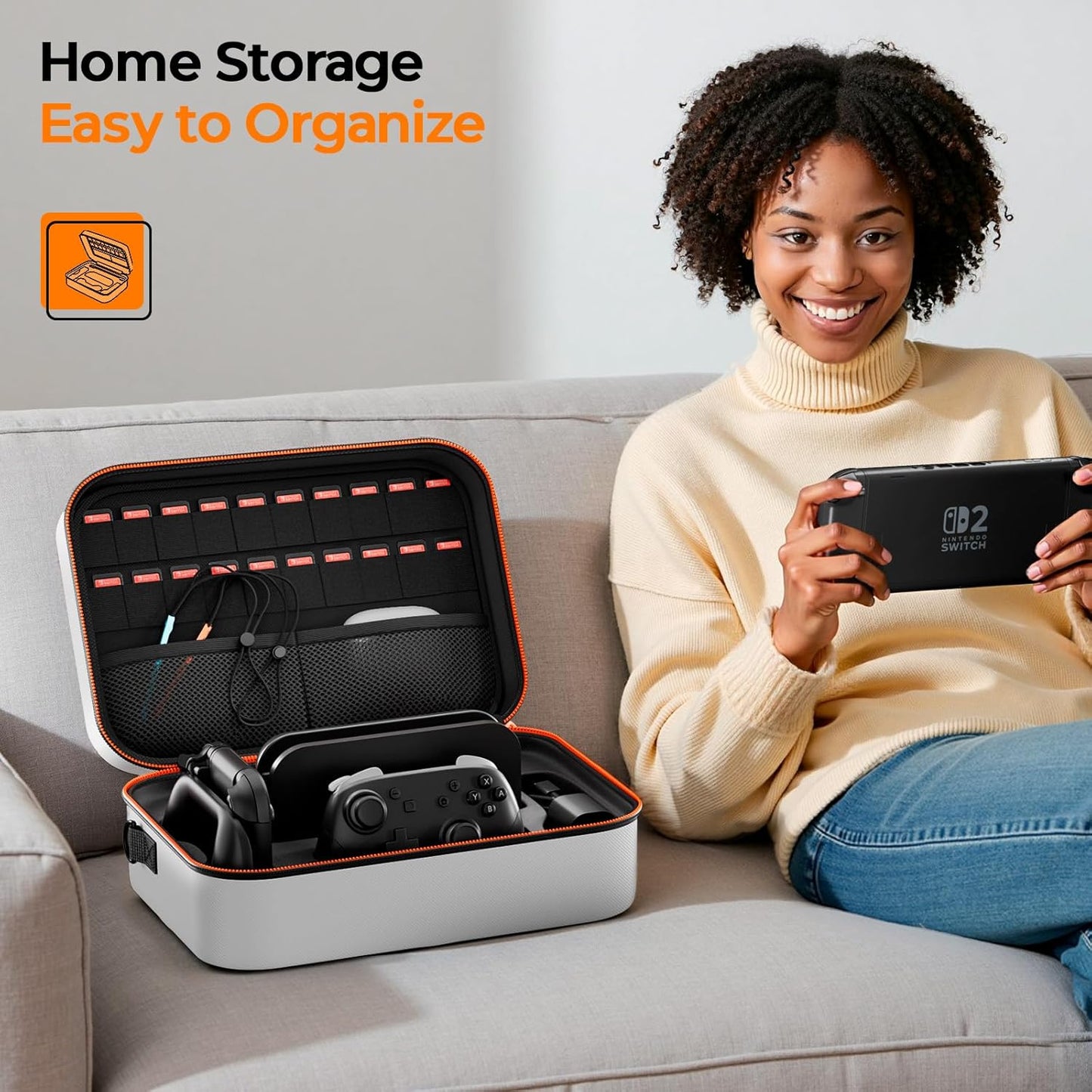 COOWPS Case for Nintendo Switch 2, Hard Shell Full Protection All-in-One Travel Case with 4pcs Thumb Grip Caps & 20 Game Card, Slots Soft Lining Carrying Case for Switch 2 Accessories Pro Controllers