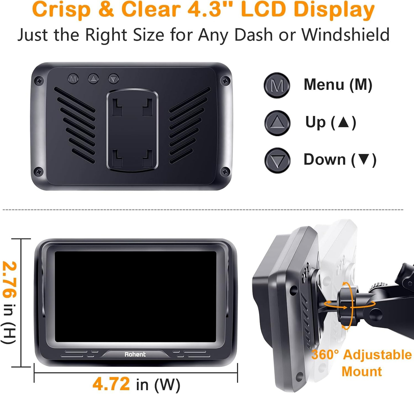 Rohent Baby Car Camera HD 1080P - Rear-Facing Infant Monitor with Night Vision Car Camera for Baby 150° Wide-Angle Lens Anti-Glare Screen Easy Install 360° Adjustable Display