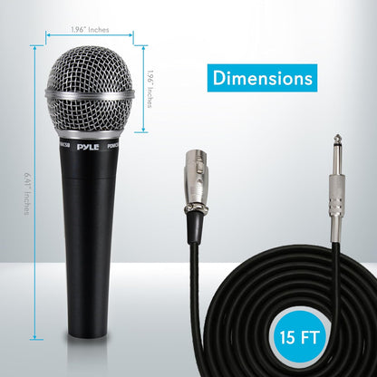 Pyle Professional Dynamic Vocal Microphone - Moving Coil Dynamic Cardioid Unidirectional Handheld Microphone with ON/OFF Switch Includes 15ft XLR Audio Cable to 1/4'' Audio Connection - PDMIC59