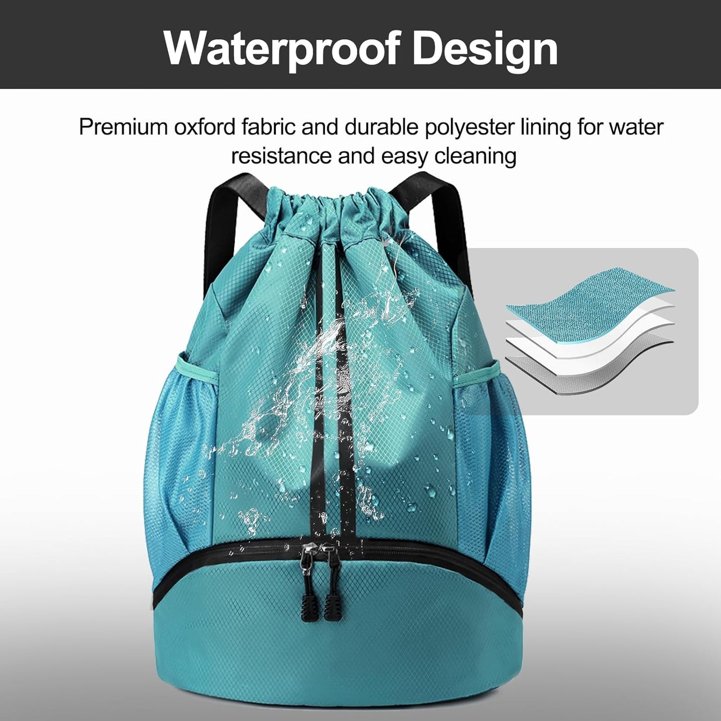 Hoedia Sports Drawstring Backpack - String Swim Gym Bag with Shoes Compartment and Wet Proof Pocket for Women/Men