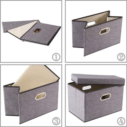 PRANDOM Large Foldable Storage Bin with Lid [1-Pack] Linen Fabric Decorative Storage Box Organizer Containers Basket Cube with Handles Divider for Bedroom Closet Office Living Room (17.7x11.8x11.8")