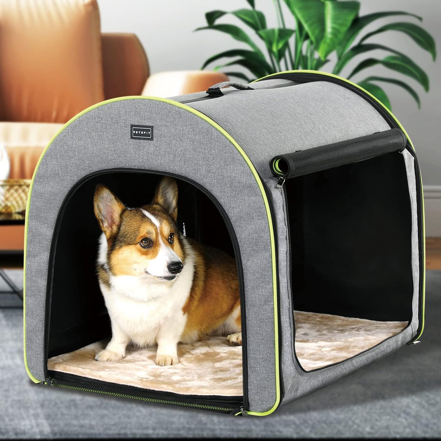 PETSFIT Soft Sided Dog Crate, Travel Dog Crate - 19 Inch Lightweight, Roomy, Easy to Set Up, Sturdy Portable Dog Kennel with Thick Mat, Navy Blue