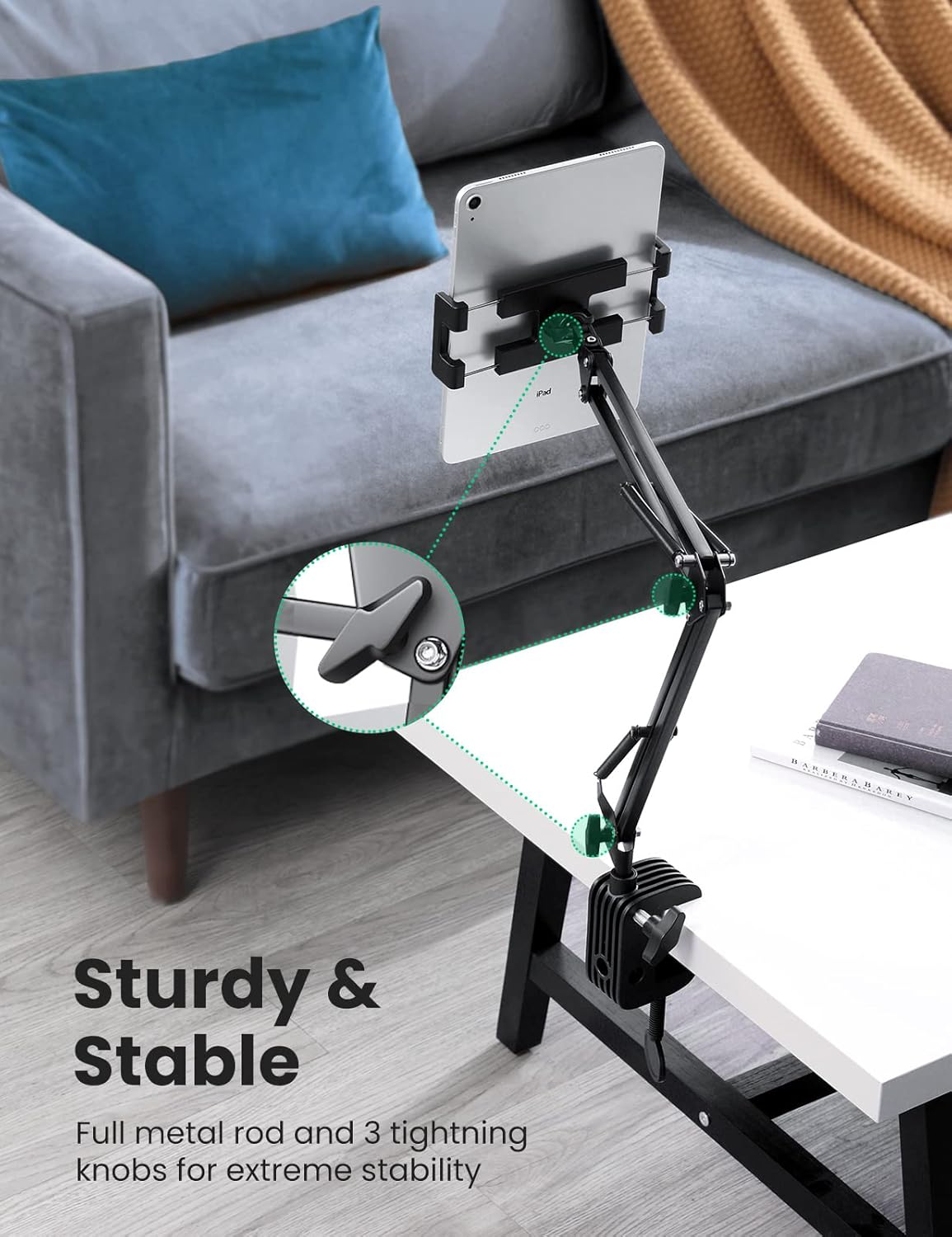 UGREEN Tablet Stand for Bed, Lazy Tablet Holder for iPad, Flexible Tablet Arm Clamp for Desk Compatible with iPad Pro 12.9 9.7 10.5, iPad Air, iPad mini 6 4 3, Galaxy Tab, iPhone 4-12.9 Inch Devices
