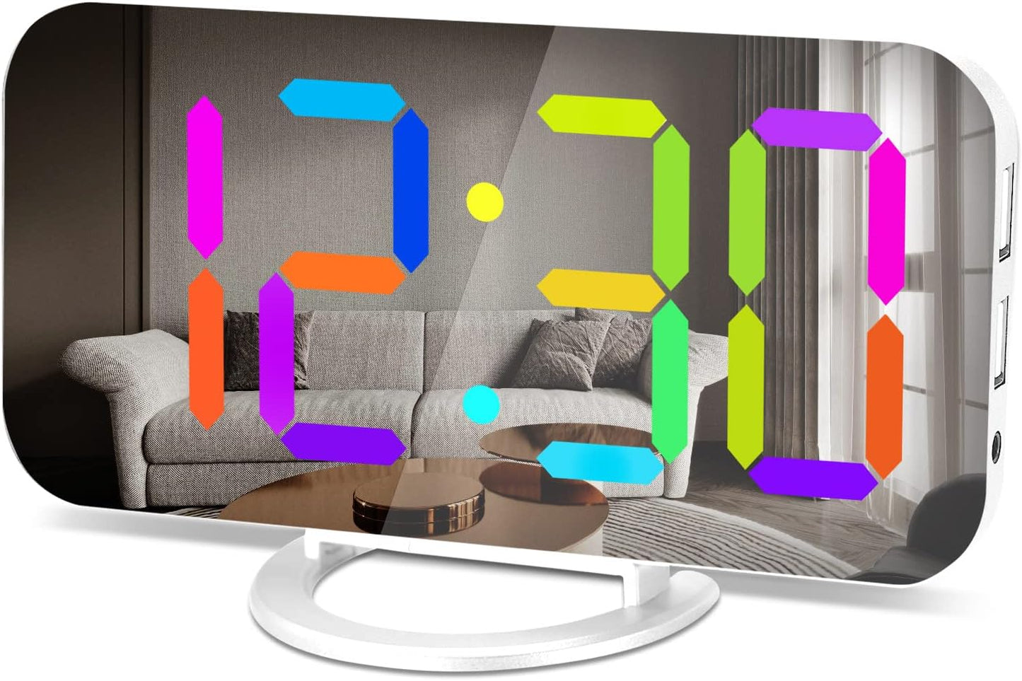 SZELAM Digital Clock Large Display, LED Alarm Electric Clocks Mirror Surface for Makeup with Diming Mode, 3 Levels Brightness, Dual USB Ports Modern Decoration for Home Bedroom Decor-Black