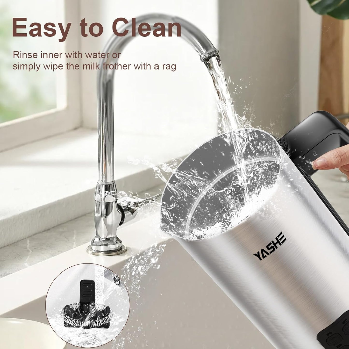 YASHE Milk Frother, 8.1 oz/240ml Milk Frother and Steamer, 4-in-1 Electric Milk Frother, Milk Steamer and Frother for Latte, Stainless Steel Milk Steamer, Easy Clean, Dense Velvety Foam