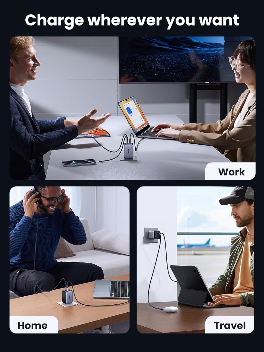 UGREEN Nexode 65W 4 Port GaN Fast Charging Block, 3 Port USB C Fast Compact Wall Charger Compatible with MacBook Pro/Air, iPhone 16 15 14 Pro, iPad, Galaxy S25/S24/S23, Pixel 8, Steam Deck