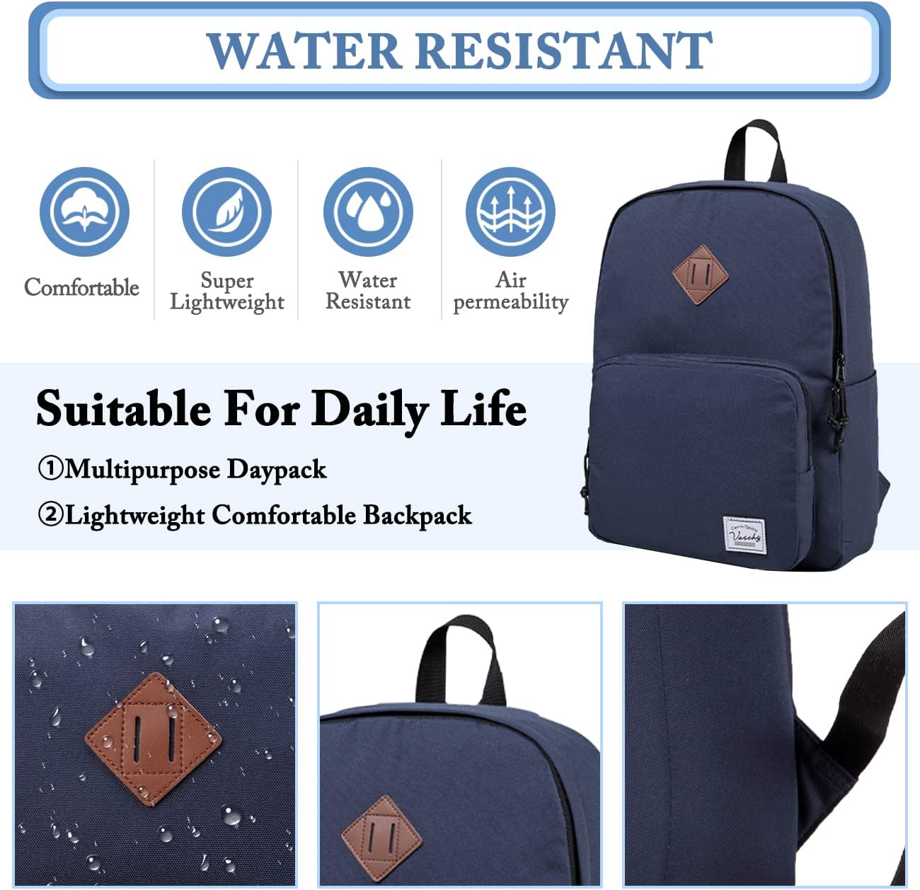 VASCHY Lightweight School Backpack for Women with Sleeve for 14" Laptop