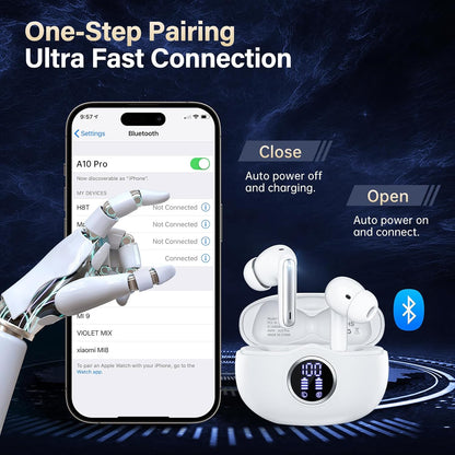 Sisism A10 Pro Wireless Earbuds, Bluetooth 5.3 Headphones HiFi Stereo 40H Playback LED Digital Display Ear Buds with ENC Noise Canceling Headset, IPX7 Waterproof Earphones for Gym/Running/Work Black