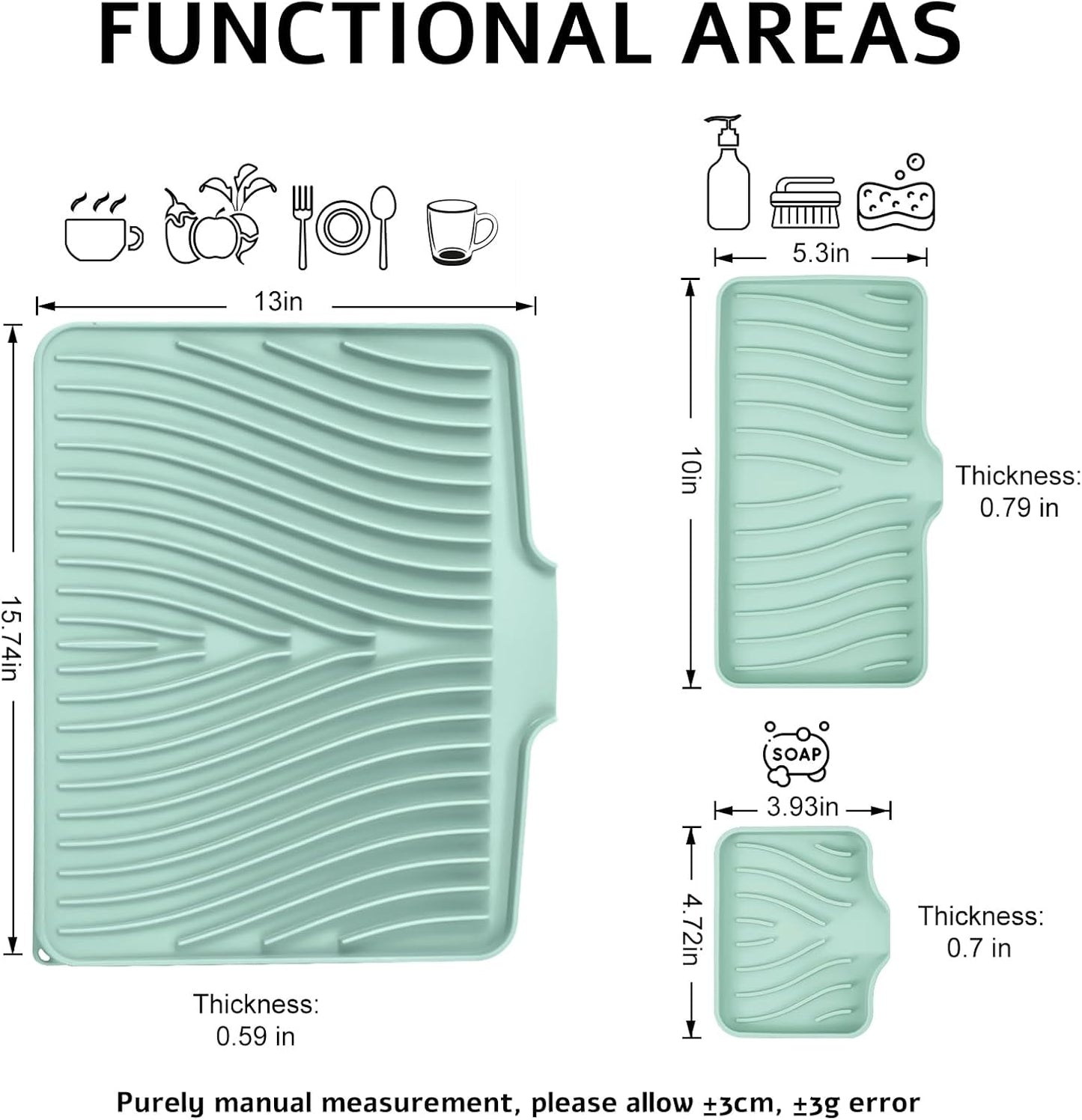 TIKNIK Silicone Dish Drying Mat for Kitchen Counter, Dish Drying Pad, Non-Slip Drain Pad with Built-in Drain, Heat Resistant Stone Drying Mat(40 L x 33 W cm, Grey)