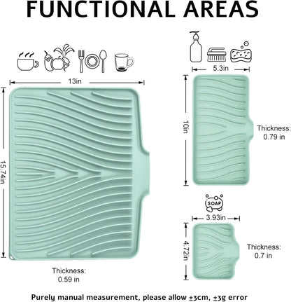 TIKNIK Silicone Dish Drying Mat for Kitchen Counter, Dish Drying Pad, Non-Slip Drain Pad with Built-in Drain, Heat Resistant Stone Drying Mat(40 L x 33 W cm, Grey)