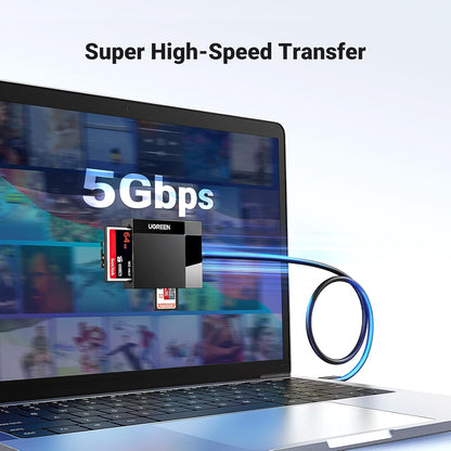 UGREEN SD Card Reader 4 in 1 USB 3.0 5Gbps Memory Card Adapter, Support Micro SD, MS, CF, UHS-I, SDHC, SDXC, MMC, MMC, Plug and Play on Windows macOS Linux Chrome