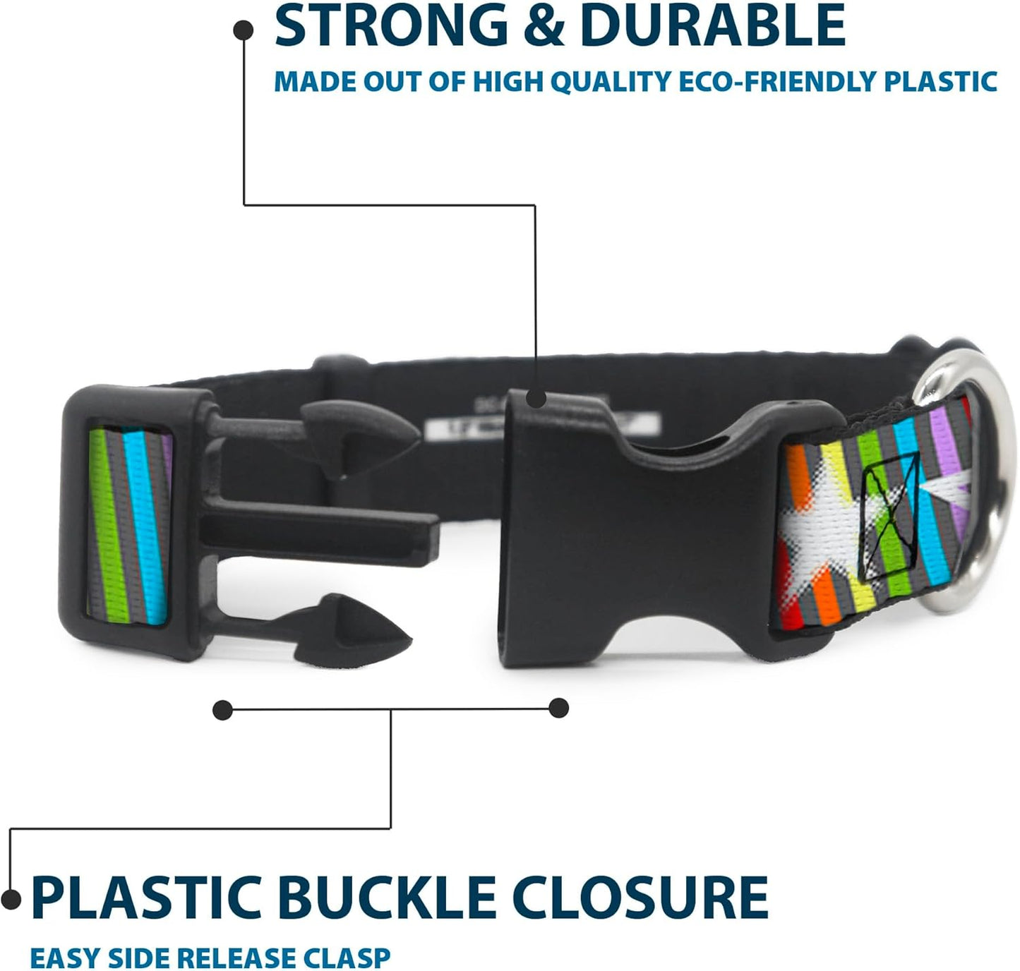 Buckle-Down PC-W21909-M Dog Collar Plastic Clip Buckle, 1"x11"-17", Star Black/White