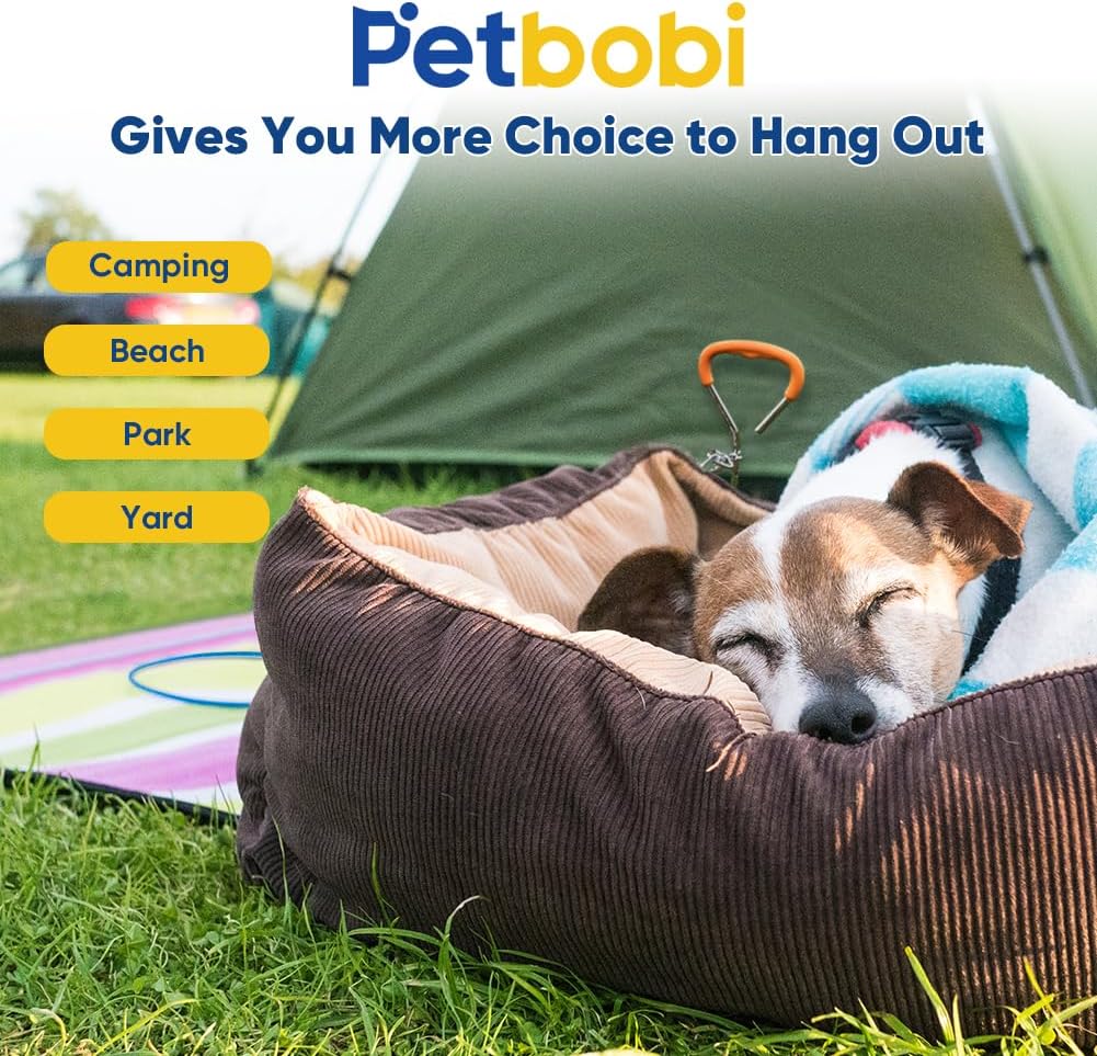 Petbobi Dog Tie-Out Cable and Stake - 30ft Heavy Duty Cable with Spring, No Tangle, 16in Ground Stake, Ideal for Yard, Camping and Beach, Suitable for Small Medium Large Dogs Up to 120 lbs, Blue