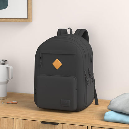 KEOFID classic carry-on travel backpack for men and women, Anti theft laptop backpack with USB charging port, large backpack for college(dark black）