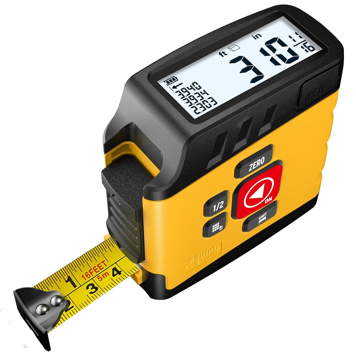 Digital Tape Measure 2-in-1, 16FT with Display, Regular Tape Measure, Area Volume Measuring Pythagorean Mode, Waterproof and Rechargeab, 20 Groups Historical Memory