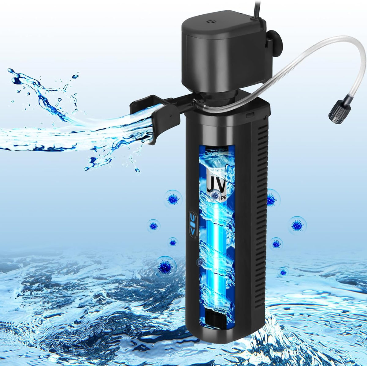 Aquarium Filter for 40-100 Gallon Tank, U-V Fish Tank Green Clean Machine Submersible Powerful Pump Canister Filter 400GPH for Pond Turtle Tank Saltwater Freshwater Crystal Clear Green Killing