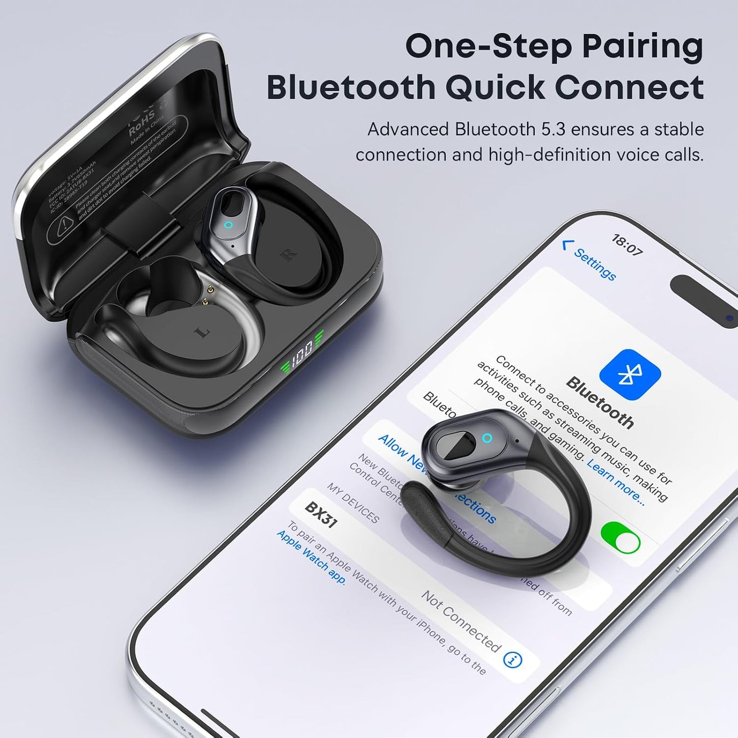 Wireless Earbuds Bluetooth 5.4 Headphones, Noise Canceling Ear Buds with 75hr Playtime, LED Power Display, IPX7 Waterproof Earphones Over Ear Earphones for Sports/Workouts