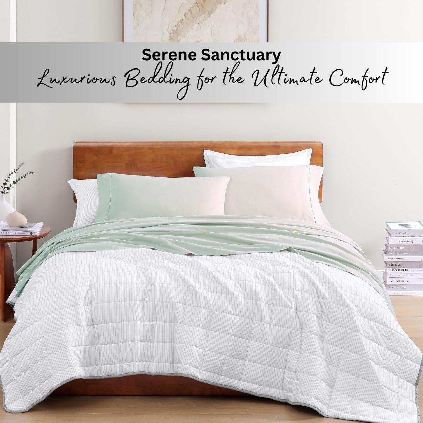 Lane Linen 100% Organic Cotton Queen Sheet Set, 4-Piece Percale Bed Sheets for Queen Bed - Soft, Breathable, Hypoallergenic, Deep Pocket Fits Mattress Up to 15" Deep, Hotel Quality Sheets - White