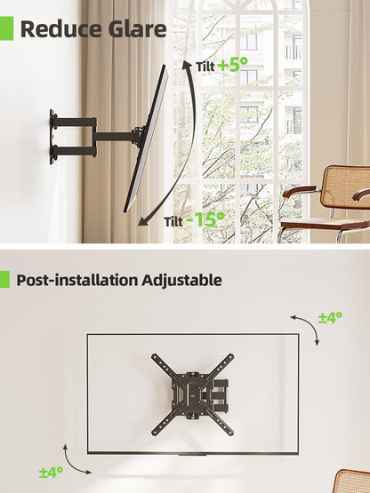USX MOUNT Full Motion TV Wall Mount for Most 26-60 inch TV, Universal TV Mount Bracket Tilt Swivel Articulating Support TV up to 77 lbs, Max VESA 400x400mm, Perfect Center Design
