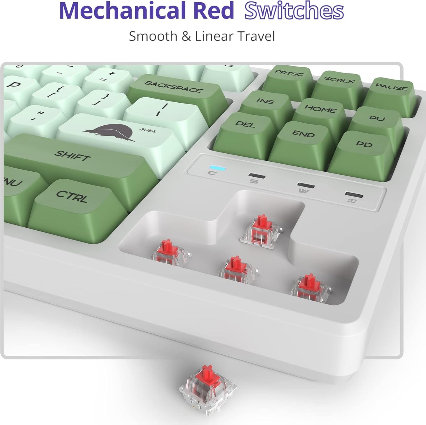 Fogruaden Full Size Mechanical Keyboard, Green Matcha Keyboard, Wired USB 104 Keys RGB Backlit Gaming Keyboard with Number Pad, Red Switches, NKRO Mechanical Keyboard for Windows Laptop PC Gamer