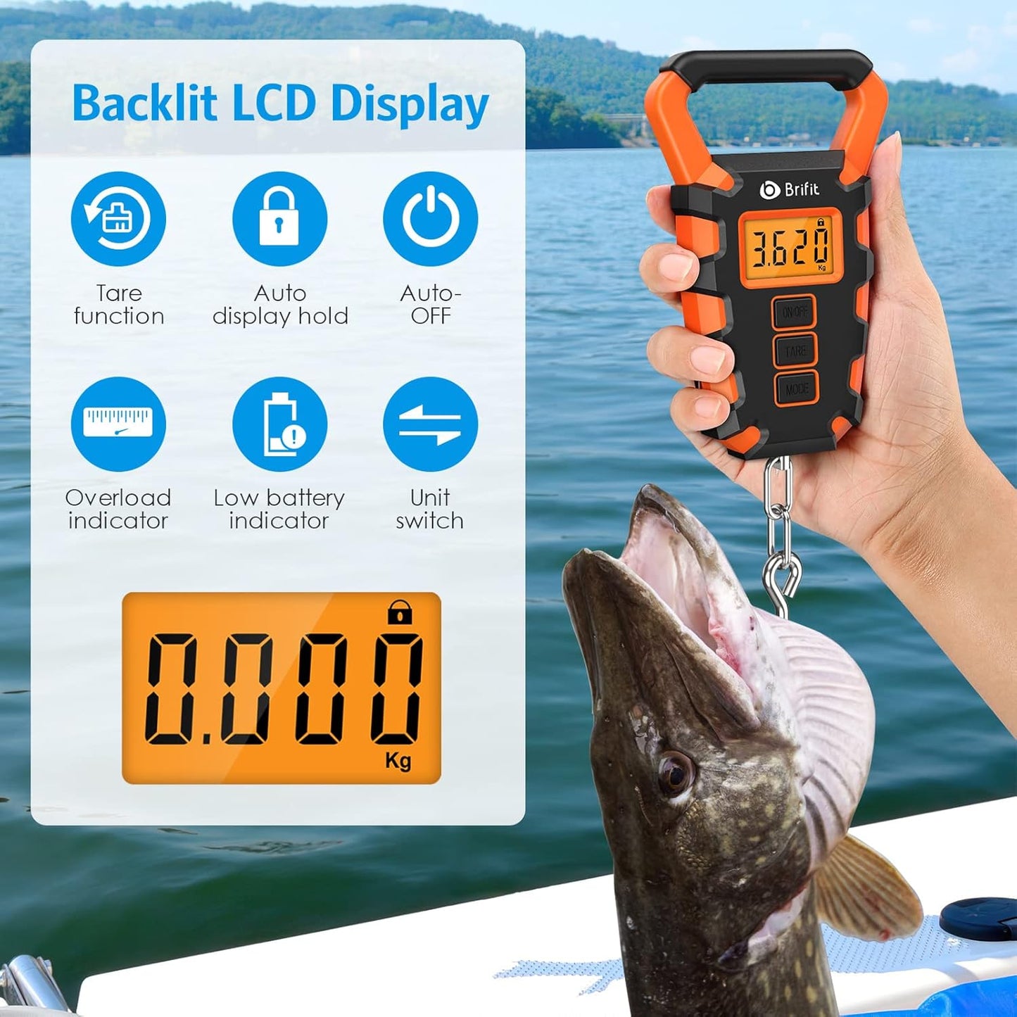 Upgraded Digital Hanging Fishing Scale with Ruler, Electronic Digital Luggage Scale, Fishing Postal Hanging Hook Scale with Measuring Tape, Backlit LCD Display, 110lb/50kg Capacity