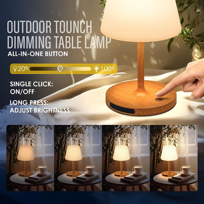 Cordless Outdoor Touch Table Lamp, Waterproof Small Shower Lamp, 4000mAh Battery Operated Rechargeable Dimmable Desk Lamp for Patio, Restaurant, Camping, Home-Wood Grain