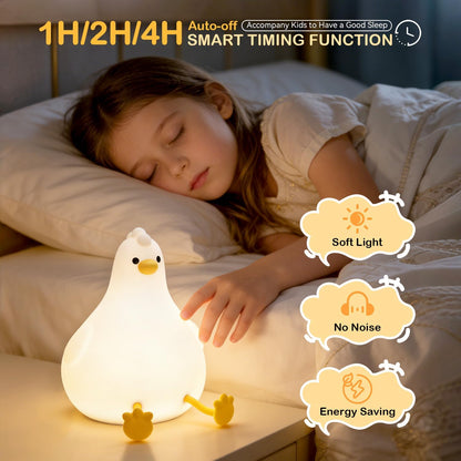 Auxmir Peepi Cute Chick Night Light for Kids, 2000mAh Rechargeable Silicone Baby Night Light with Touch Dimmable & RGB Colors, Portable LED Bedside Lamp with Timer for Nursery Bedroom, Ideal Gift