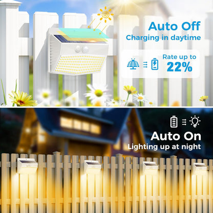 Solar Lights Outdoor, [ 8 Pack/138LED ] Solar Motion Sensor Light Outdoor with 3 Lighting Modes Wireless Waterproof Solar Wall Lights Solar Security Lights for Fence Yard Garden Deck Garage