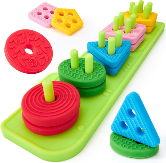 Silicone Shape Sorting Toy | Montessori Stacking Blocks | Sensory Learning Toy for Toddlers | Color and Shape Sorting Set | Motor Skills Baby Toy