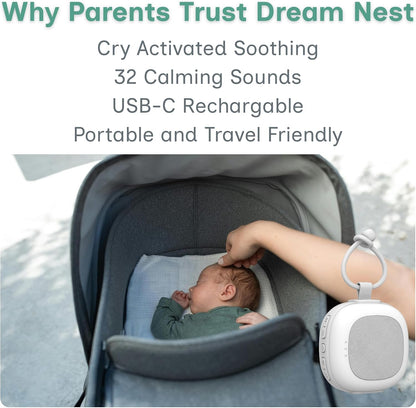 Dream Nest Baby White Noise Machine with Cry Sensor & Night Light – 32 Soothing Sounds, Portable USB‑C Rechargeable Sound Machine for Newborns, Infants & Toddlers