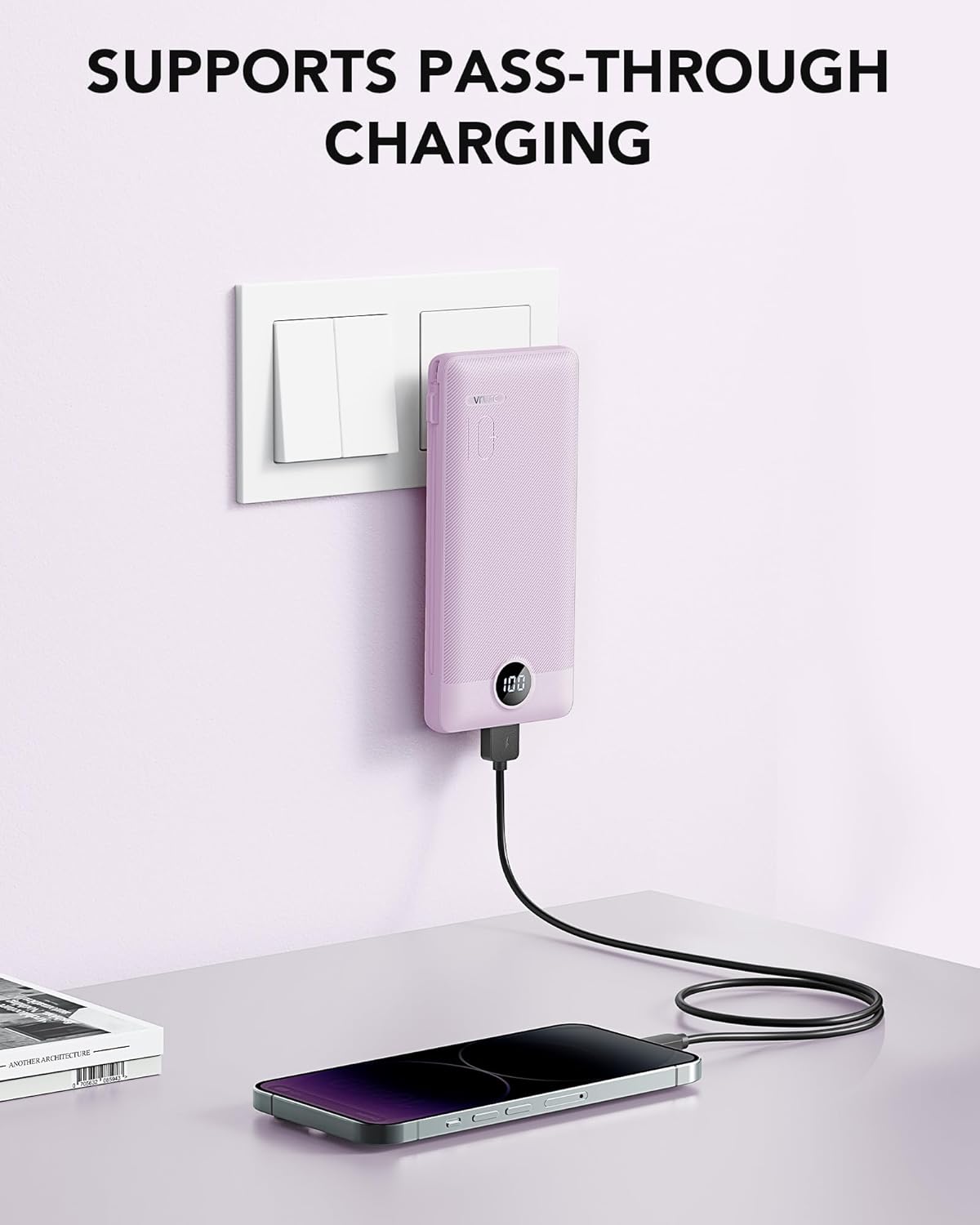 Portable Charger for iPhone, 10000mAh Power Bank with Built-in Cables & AC Wall Plug, USB C Phone Charger 5 Output External Battery Pack Compatible with iPhone Samsung Google Pixel Android -White