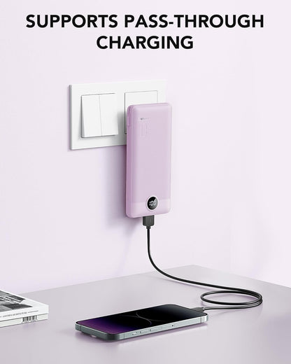 Portable Charger for iPhone, 10000mAh Power Bank with Built-in Cables & AC Wall Plug, USB C Phone Charger 5 Output External Battery Pack Compatible with iPhone Samsung Google Pixel Android -White