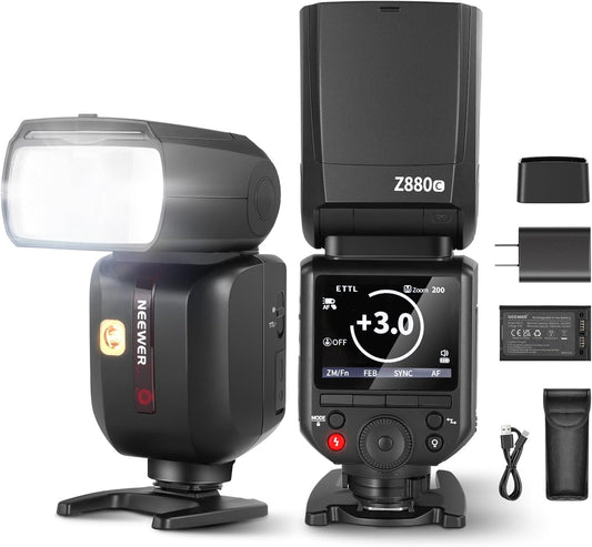 NEEWER Z880-C 2.4G 76Ws TTL Camera Flash Speedlite Compatible with Canon, Upgraded UI, Adjustable Modeling Lamp, TTL/M Quick Switch TCM Key, 1/8000s HSS 7.4V/2600mAh Battery 480 Full Power Flash