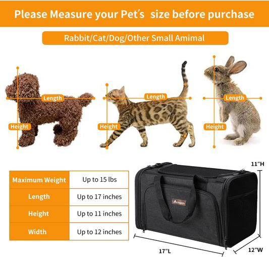 Alioth Cat Carrier, Soft-Sided Mesh Pet Airline Travel Carrier Bag, Portable Small Medium Cats Carrier, Collapsible Breathable Puppy Carrier, Black - PuriLite